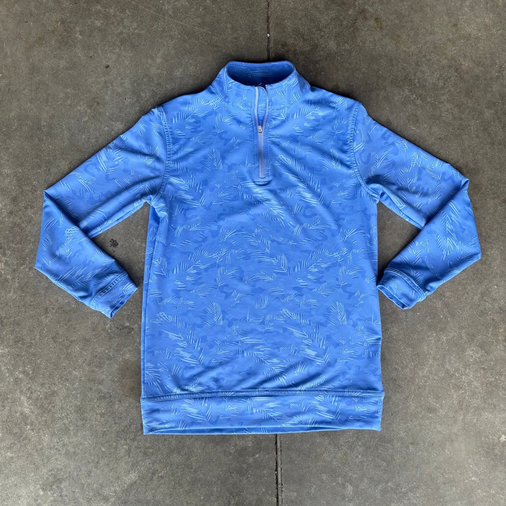 Peter Millar Perth Tropical Camo 1/4 Zip Youth Medium Blue Golf Preppy Outdoor